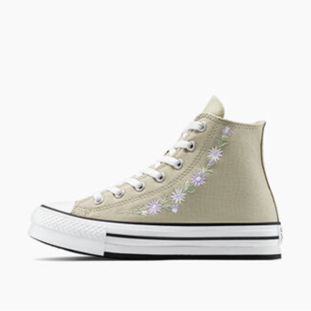 Women's High-Top Platform Sneakers with Floral Embroidery